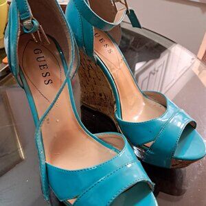 Guess Espadrille Wedge Sandal Platform Shoe Blue 7M